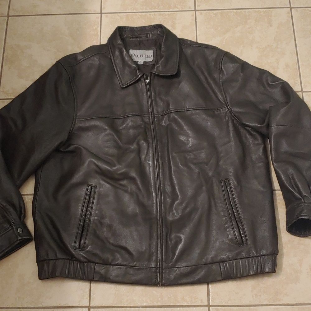 Vintage Excelled Leather Jacket Men's XL Dark Brown Bomber